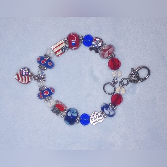 4th of July Red White Blue Military Wife Charm Bracelet - Picture 3 of 8